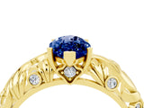 Yellow gold Marquise Cut Solitaire Blue Sapphire Leaf-Inspired Vine Band Ring with Prong Setting_4