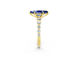Yellow gold Marquise Cut Solitaire Blue Sapphire Ring with Pave Band and Four-Prong Setting_2