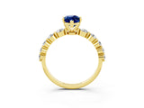 Yellow gold Marquise Cut Solitaire Blue Sapphire Ring with Pave Band and Four-Prong Setting_3