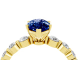 Yellow gold Marquise Cut Solitaire Blue Sapphire Ring with Pave Band and Four-Prong Setting_4