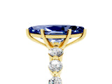 Yellow gold Marquise Cut Solitaire Blue Sapphire Ring with Pave Band and Four-Prong Setting_5
