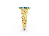 Yellow gold Marquise Cut Solitaire Blue Topaz Leaf-Inspired Vine Band Ring with Prong Setting_2