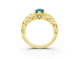 Yellow gold Marquise Cut Solitaire Blue Topaz Leaf-Inspired Vine Band Ring with Prong Setting_3