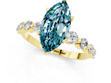 Yellow gold Marquise Cut Solitaire Blue Topaz Ring with Pave Band and Four-Prong Setting_1