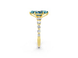 Yellow gold Marquise Cut Solitaire Blue Topaz Ring with Pave Band and Four-Prong Setting_2