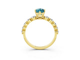 Yellow gold Marquise Cut Solitaire Blue Topaz Ring with Pave Band and Four-Prong Setting_3