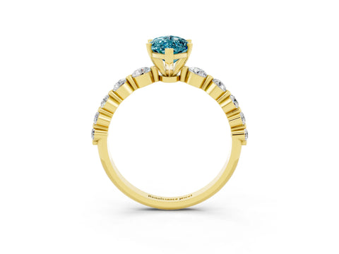 Yellow gold Marquise Cut Solitaire Blue Topaz Ring with Pave Band and Four-Prong Setting_3