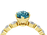 Yellow gold Marquise Cut Solitaire Blue Topaz Ring with Pave Band and Four-Prong Setting_4