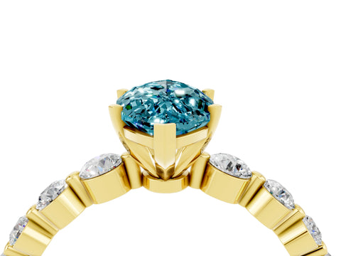 Yellow gold Marquise Cut Solitaire Blue Topaz Ring with Pave Band and Four-Prong Setting_4