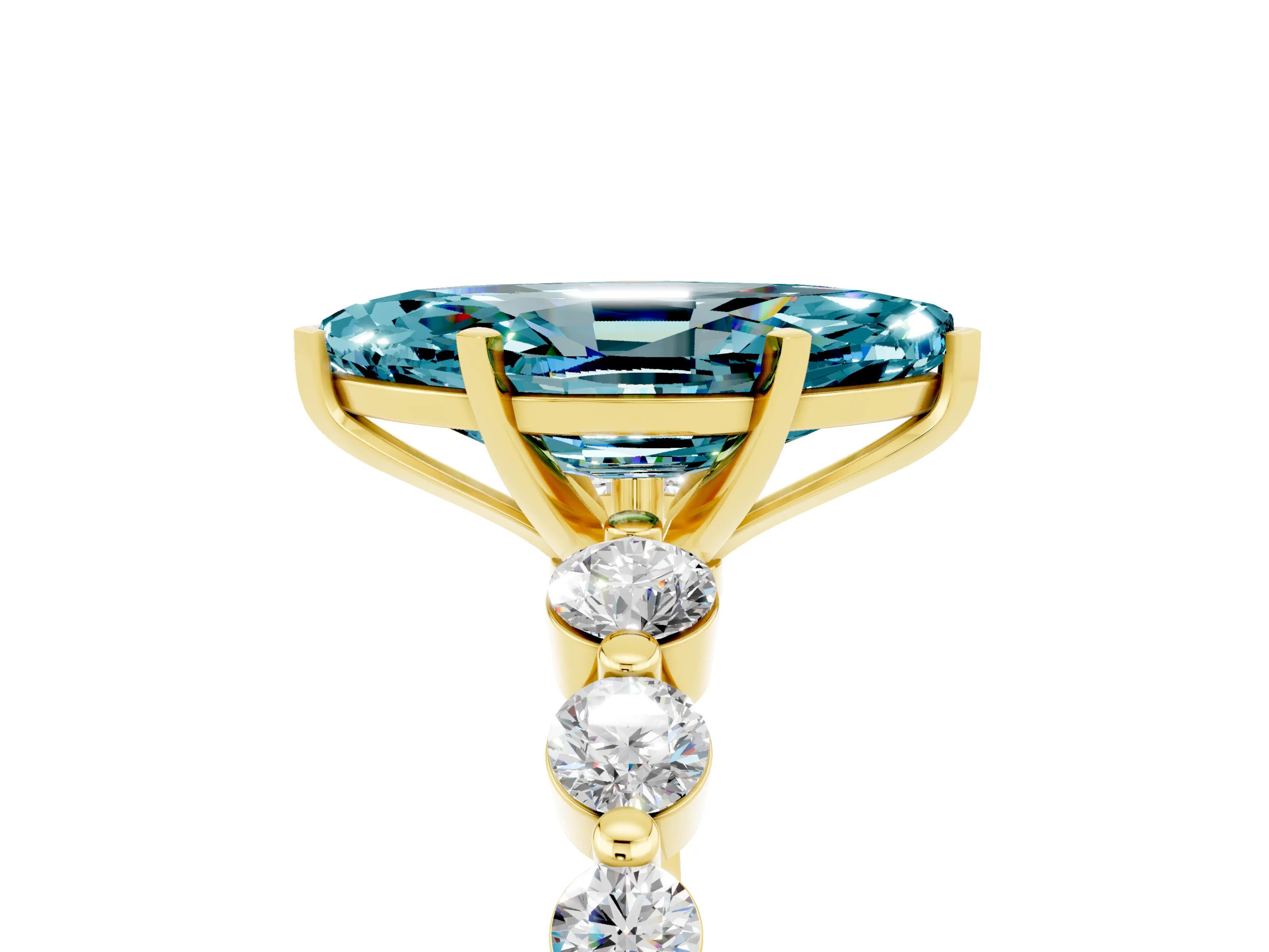 Yellow gold Marquise Cut Solitaire Blue Topaz Ring with Pave Band and Four-Prong Setting_5