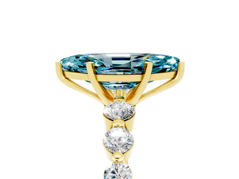 Yellow gold Marquise Cut Solitaire Blue Topaz Ring with Pave Band and Four-Prong Setting_5