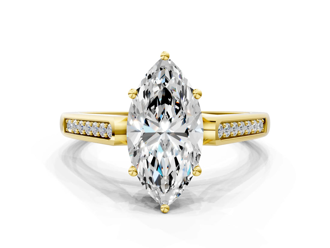 Yellow gold Marquise Cut Solitaire Cathedral Diamond Engagement Ring with Channel-Set Band and Four-Prong Setting_7