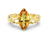 Yellow gold Marquise Cut Solitaire Citrine Leaf-Inspired Vine Band Ring with Prong Setting