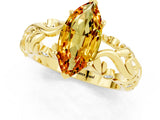 Yellow gold Marquise Cut Solitaire Citrine Leaf-Inspired Vine Band Ring with Prong Setting_1
