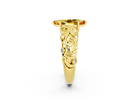 Yellow gold Marquise Cut Solitaire Citrine Leaf-Inspired Vine Band Ring with Prong Setting_2