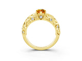 Yellow gold Marquise Cut Solitaire Citrine Leaf-Inspired Vine Band Ring with Prong Setting_3