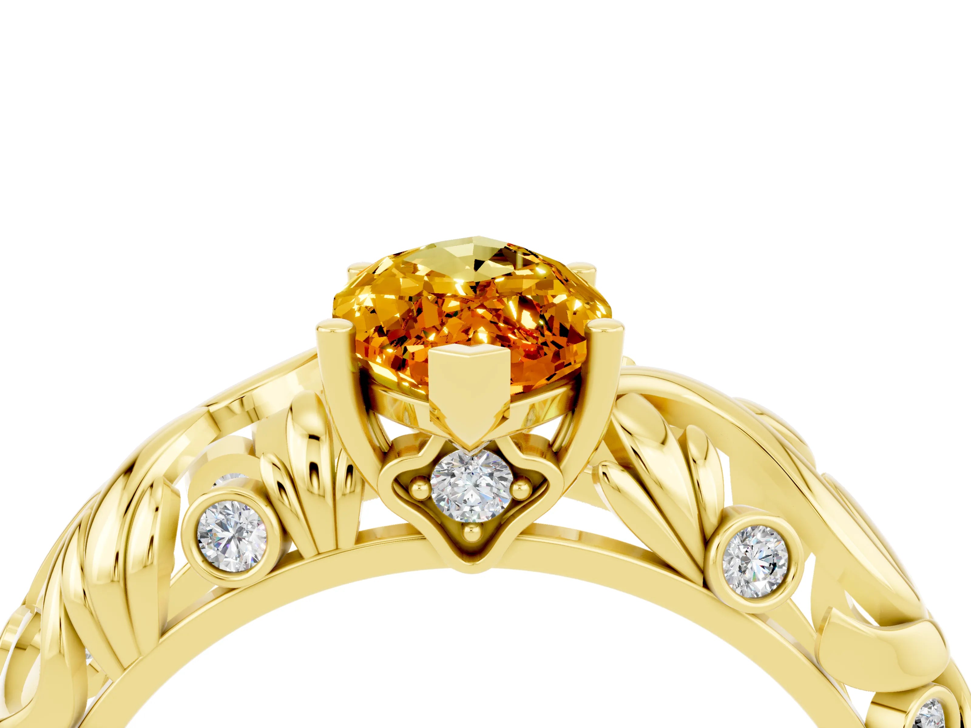 Yellow gold Marquise Cut Solitaire Citrine Leaf-Inspired Vine Band Ring with Prong Setting_4