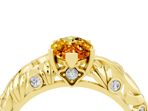 Yellow gold Marquise Cut Solitaire Citrine Leaf-Inspired Vine Band Ring with Prong Setting_4