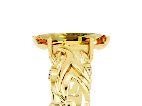 Yellow gold Marquise Cut Solitaire Citrine Leaf-Inspired Vine Band Ring with Prong Setting_5
