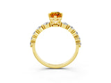 Yellow gold Marquise Cut Solitaire Citrine Ring with Pave Band and Four-Prong Setting_3