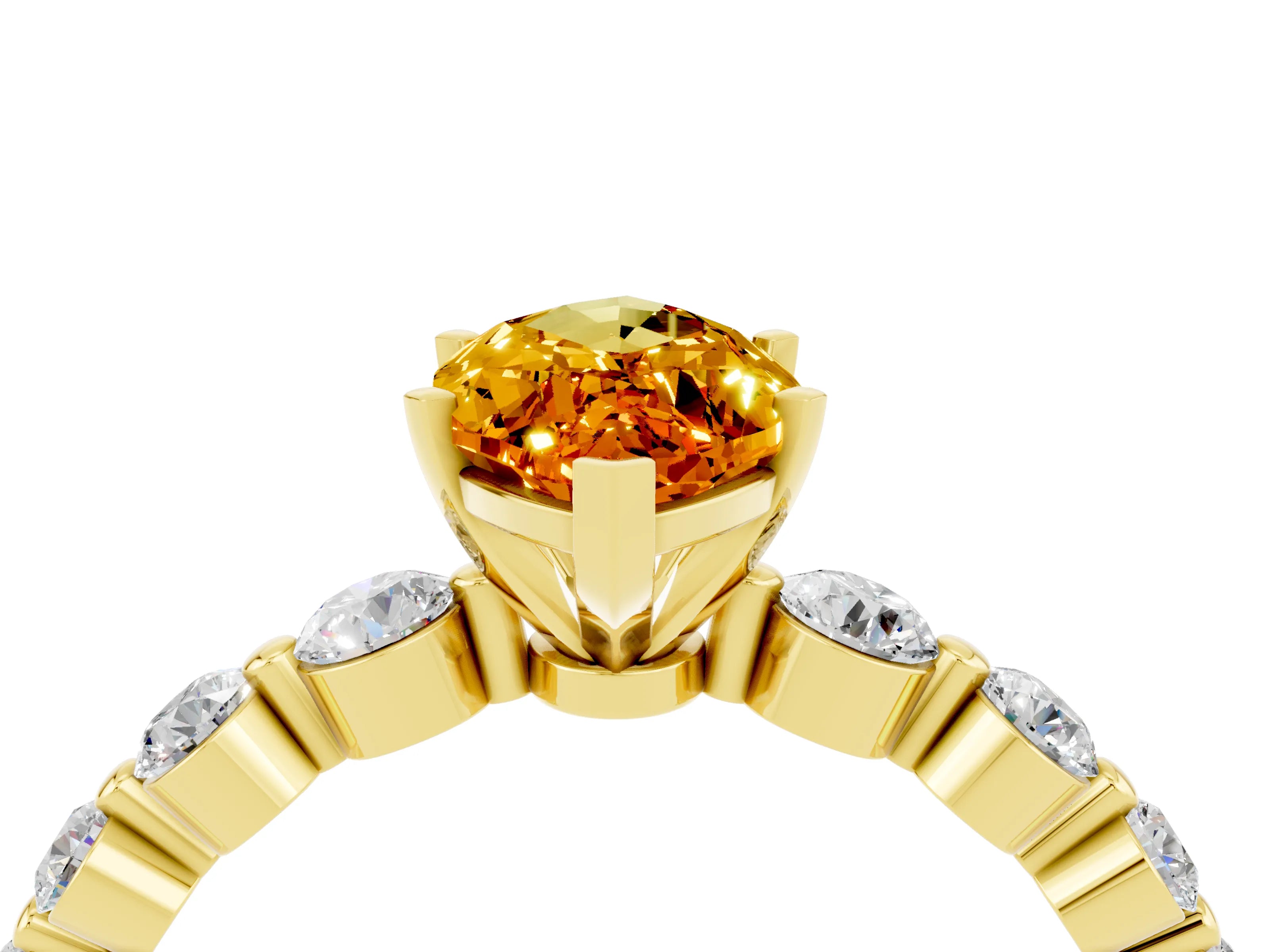 Yellow gold Marquise Cut Solitaire Citrine Ring with Pave Band and Four-Prong Setting_4
