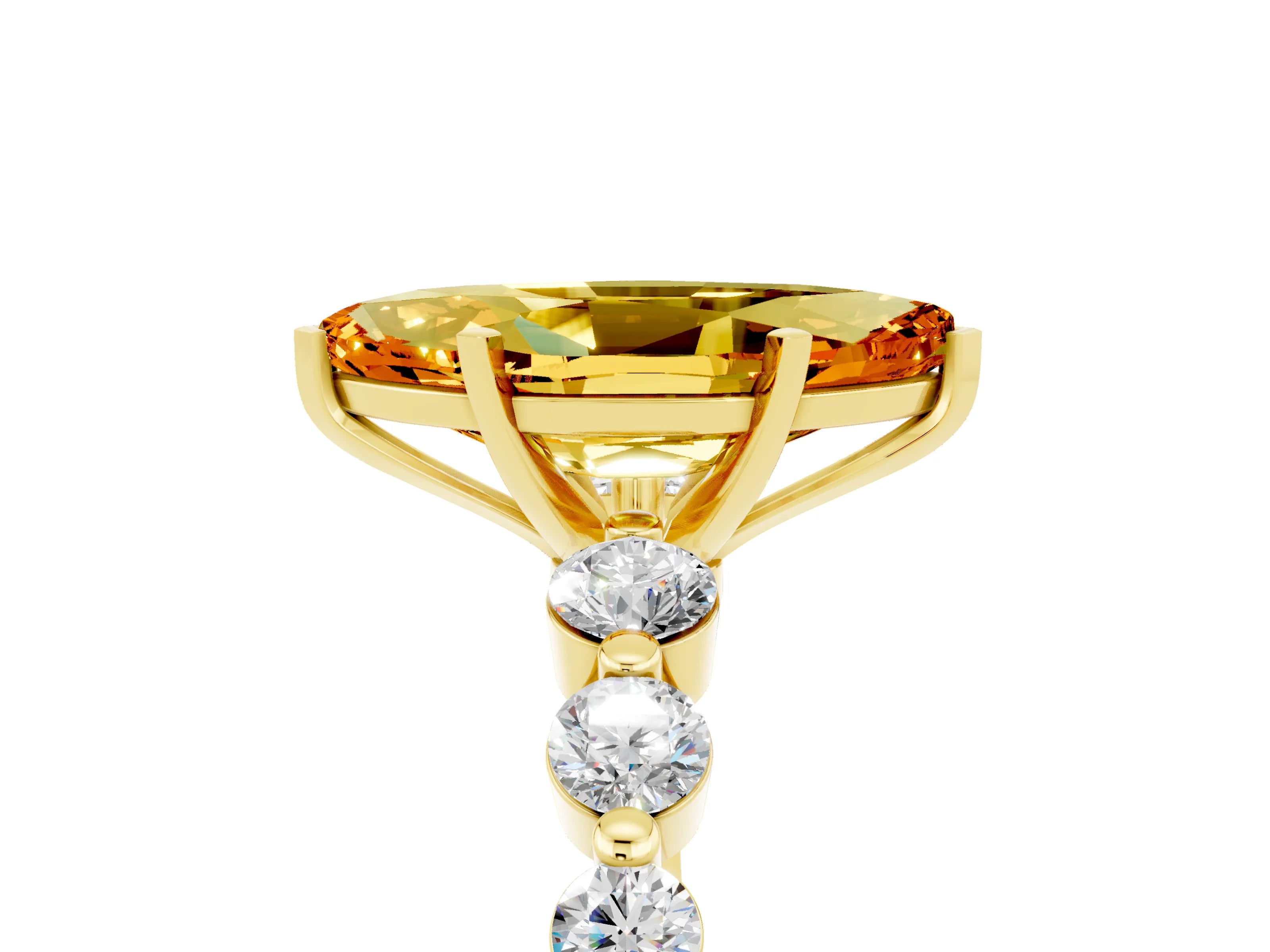 Yellow gold Marquise Cut Solitaire Citrine Ring with Pave Band and Four-Prong Setting_5