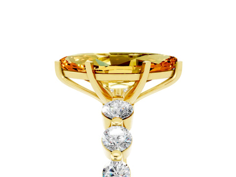 Yellow gold Marquise Cut Solitaire Citrine Ring with Pave Band and Four-Prong Setting_5