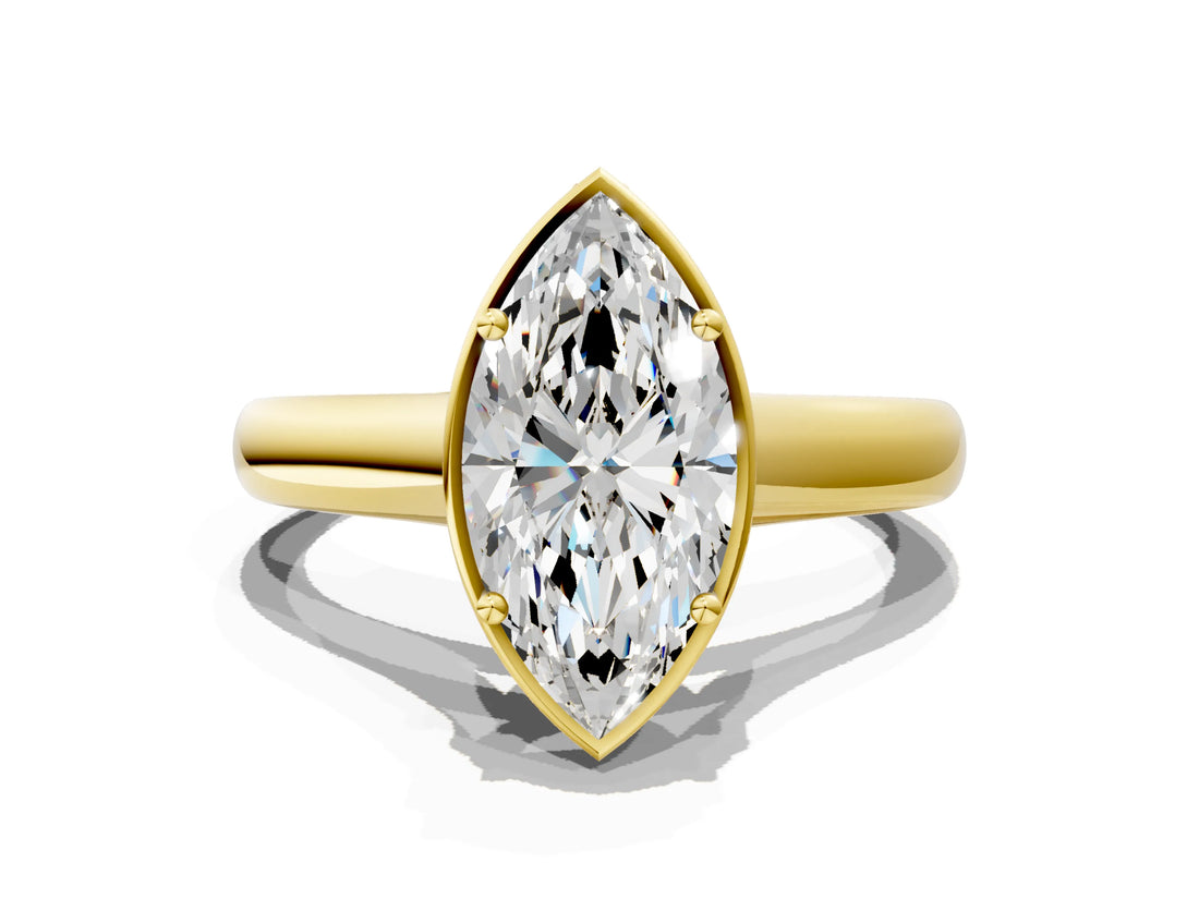 Yellow gold Marquise Cut Solitaire Diamond Engagement Ring with Four-Prong Setting and Tapered Band_7