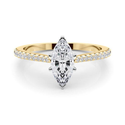 Yellow gold Marquise Cut Solitaire Diamond Engagement Ring with Pave Band and Four-Prong Setting 1