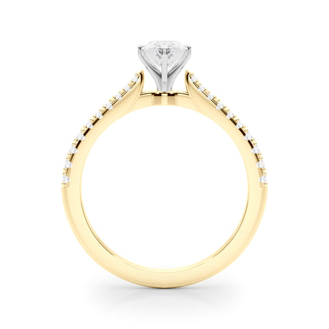 Yellow gold Marquise Cut Solitaire Diamond Engagement Ring with Pave Band and Four-Prong Setting 2