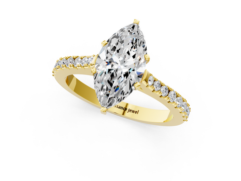 Yellow gold Marquise Cut Solitaire Diamond Engagement Ring with Pave Band and Four-Prong Setting_126