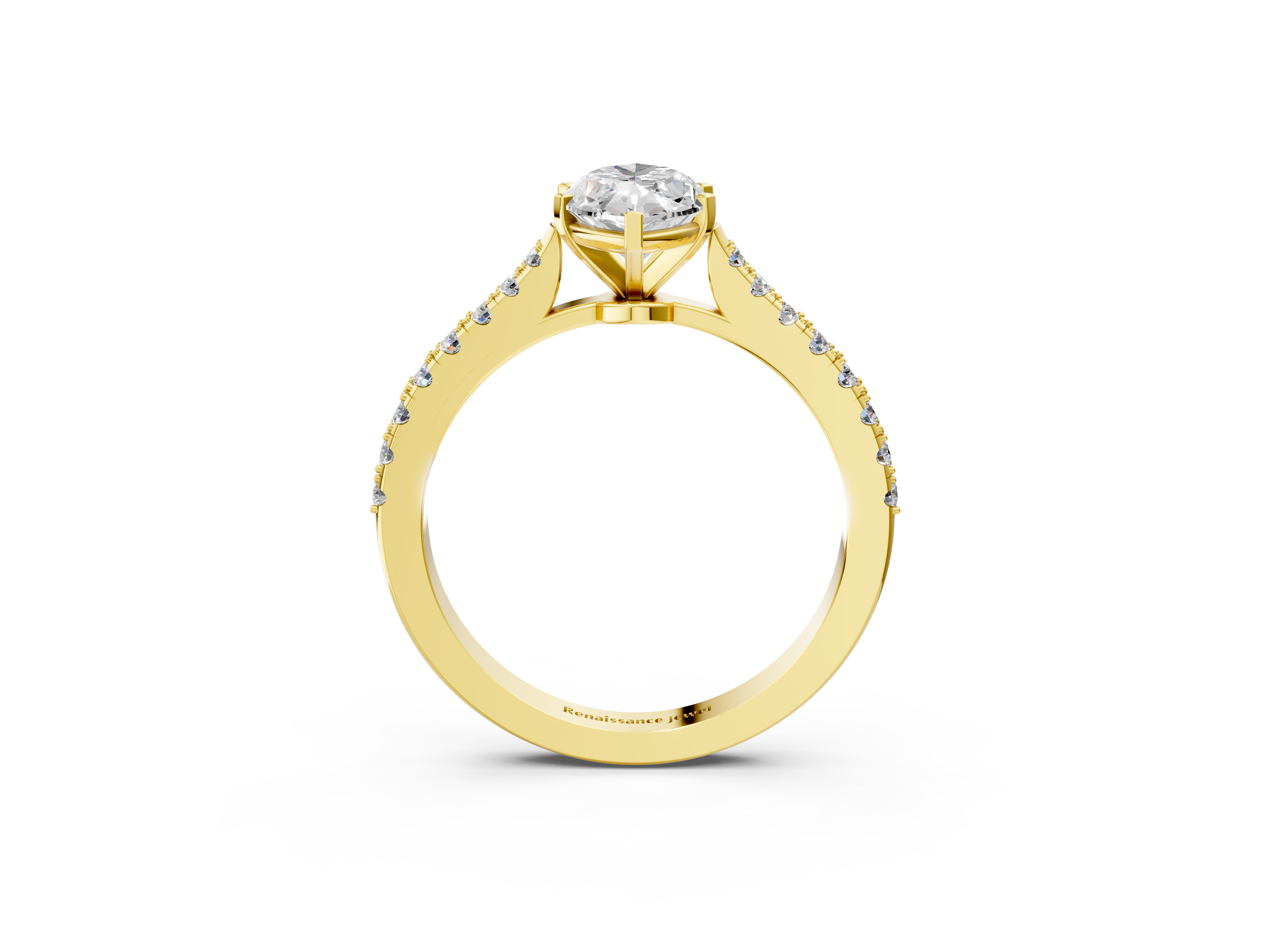 Yellow gold Marquise Cut Solitaire Diamond Engagement Ring with Pave Band and Four-Prong Setting_128