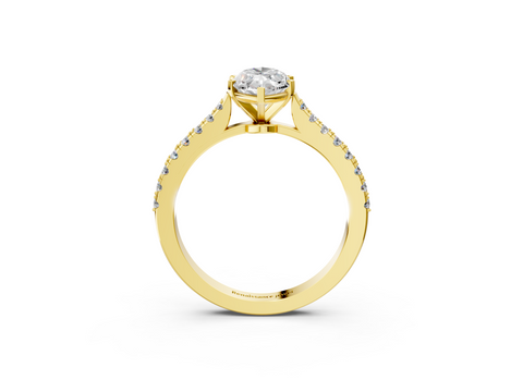 Yellow gold Marquise Cut Solitaire Diamond Engagement Ring with Pave Band and Four-Prong Setting_128