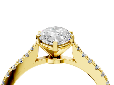 Yellow gold Marquise Cut Solitaire Diamond Engagement Ring with Pave Band and Four-Prong Setting_129