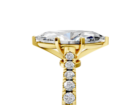 Yellow gold Marquise Cut Solitaire Diamond Engagement Ring with Pave Band and Four-Prong Setting_130