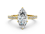 Yellow gold Marquise Cut Solitaire Diamond Engagement Ring with Pave Band and Four-Prong Setting_148