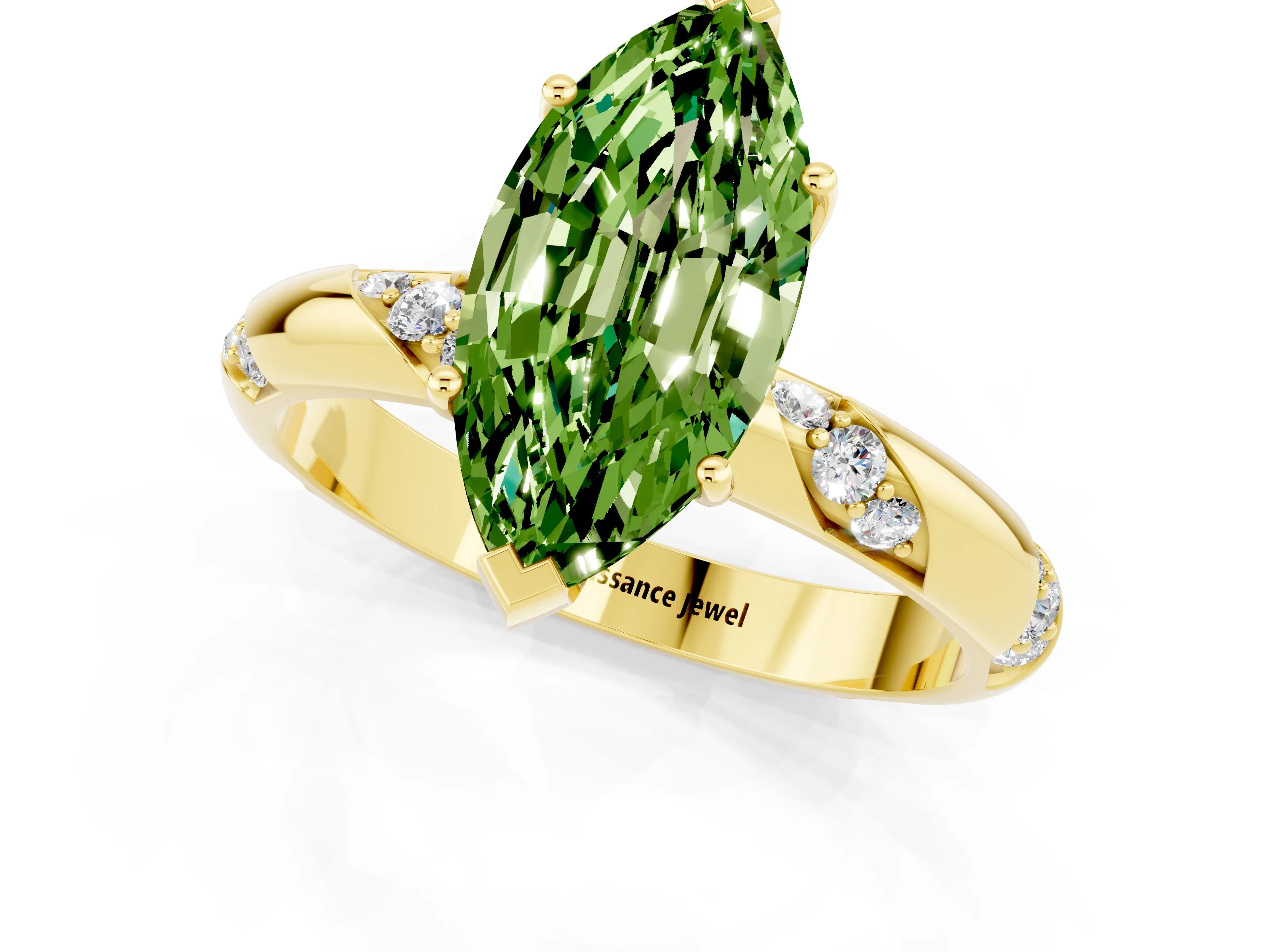 Yellow gold Marquise Cut Solitaire Diamond Engagement Ring with Twisted Pave Band and Four-Prong Setting_1
