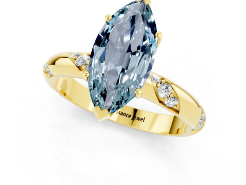 Yellow gold Marquise Cut Solitaire Diamond Engagement Ring with Twisted Pave Band and Four-Prong Setting_1
