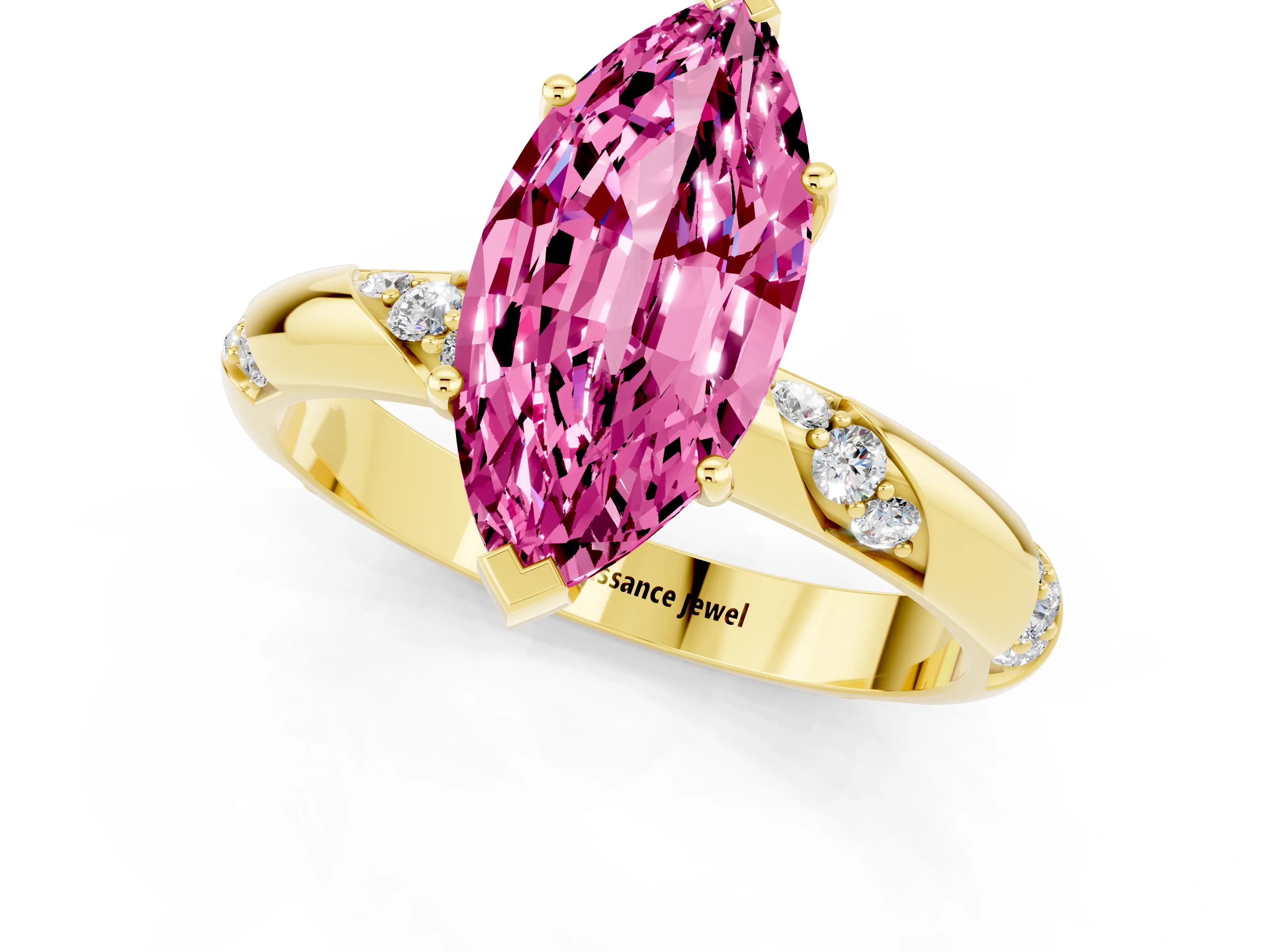Yellow gold Marquise Cut Solitaire Diamond Engagement Ring with Twisted Pave Band and Four-Prong Setting_1