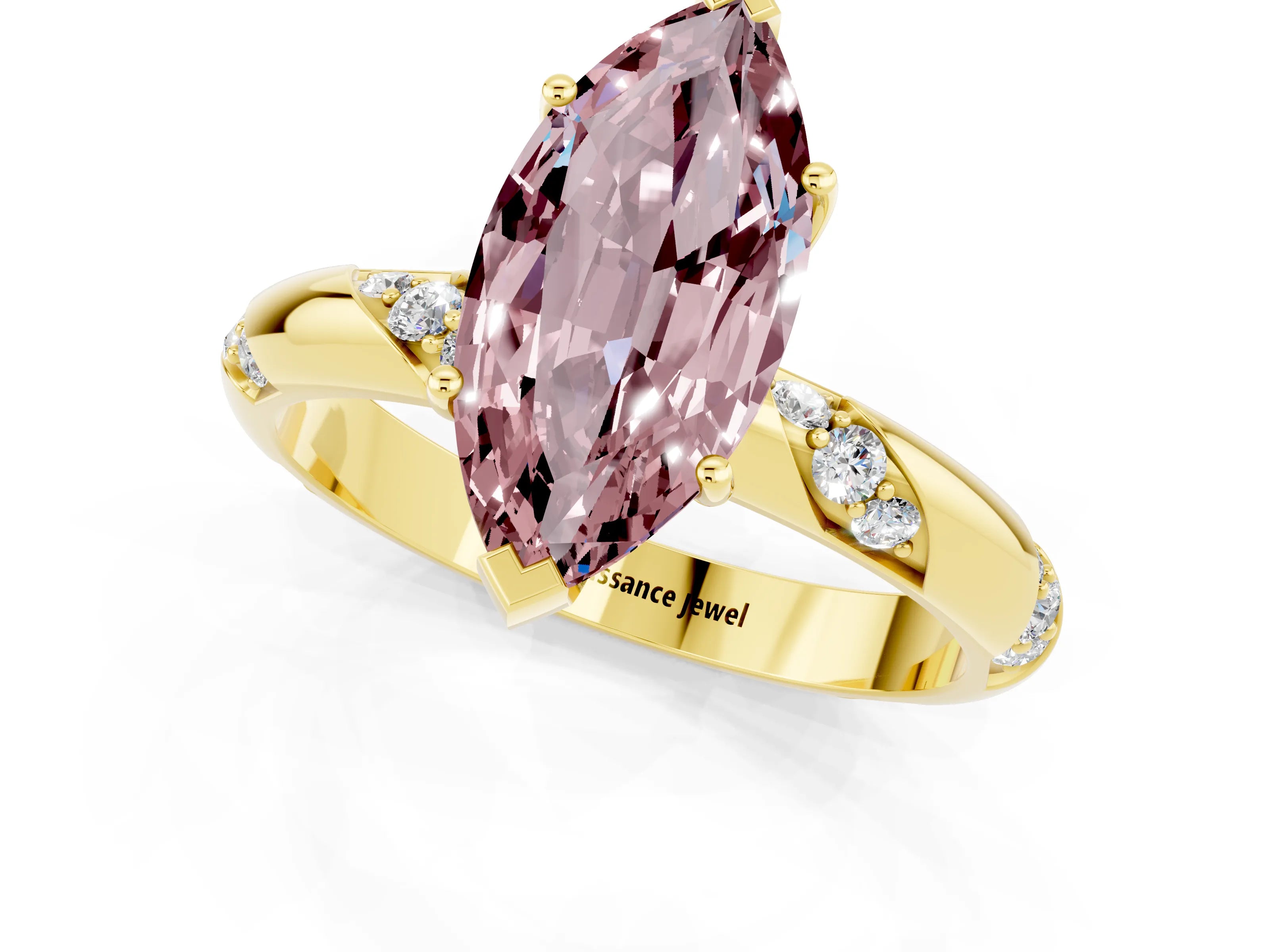 Yellow gold Marquise Cut Solitaire Diamond Engagement Ring with Twisted Pave Band and Four-Prong Setting_1