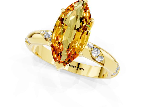 Yellow gold Marquise Cut Citrine Solitaire Engagement Ring with Twisted Round  Accent Band and Prong Setting