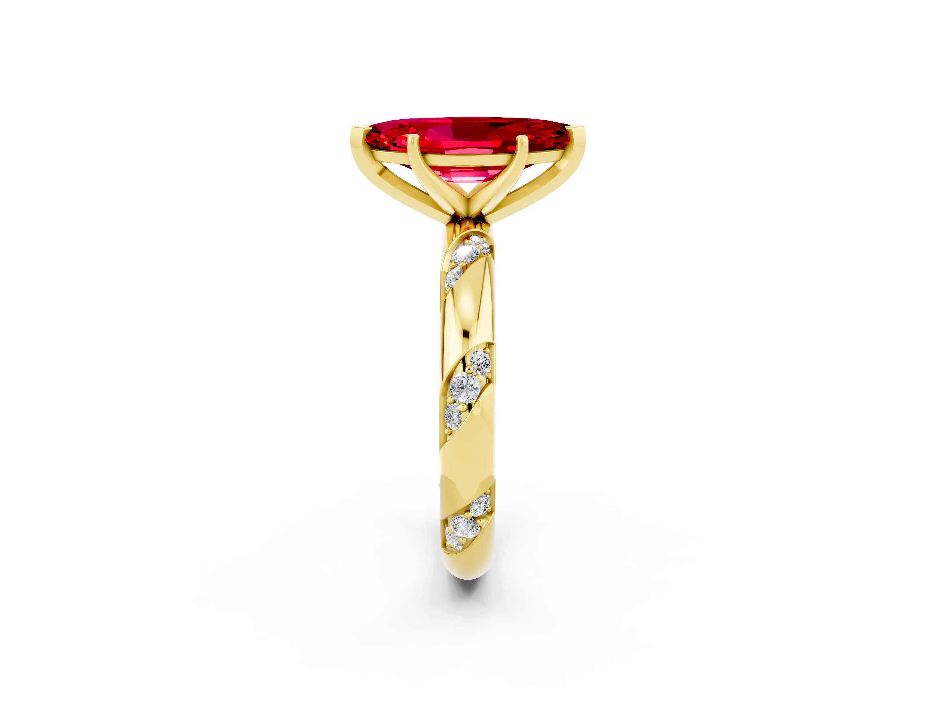 Yellow gold Marquise Cut Solitaire Diamond Engagement Ring with Twisted Pave Band and Four-Prong Setting_2