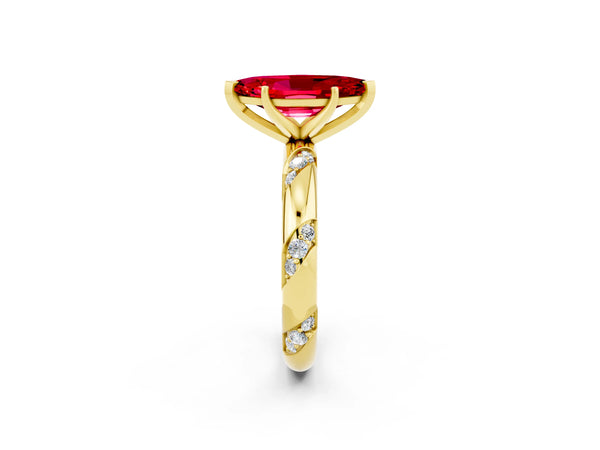 Yellow gold Marquise Cut Solitaire Diamond Engagement Ring with Twisted Pave Band and Four-Prong Setting