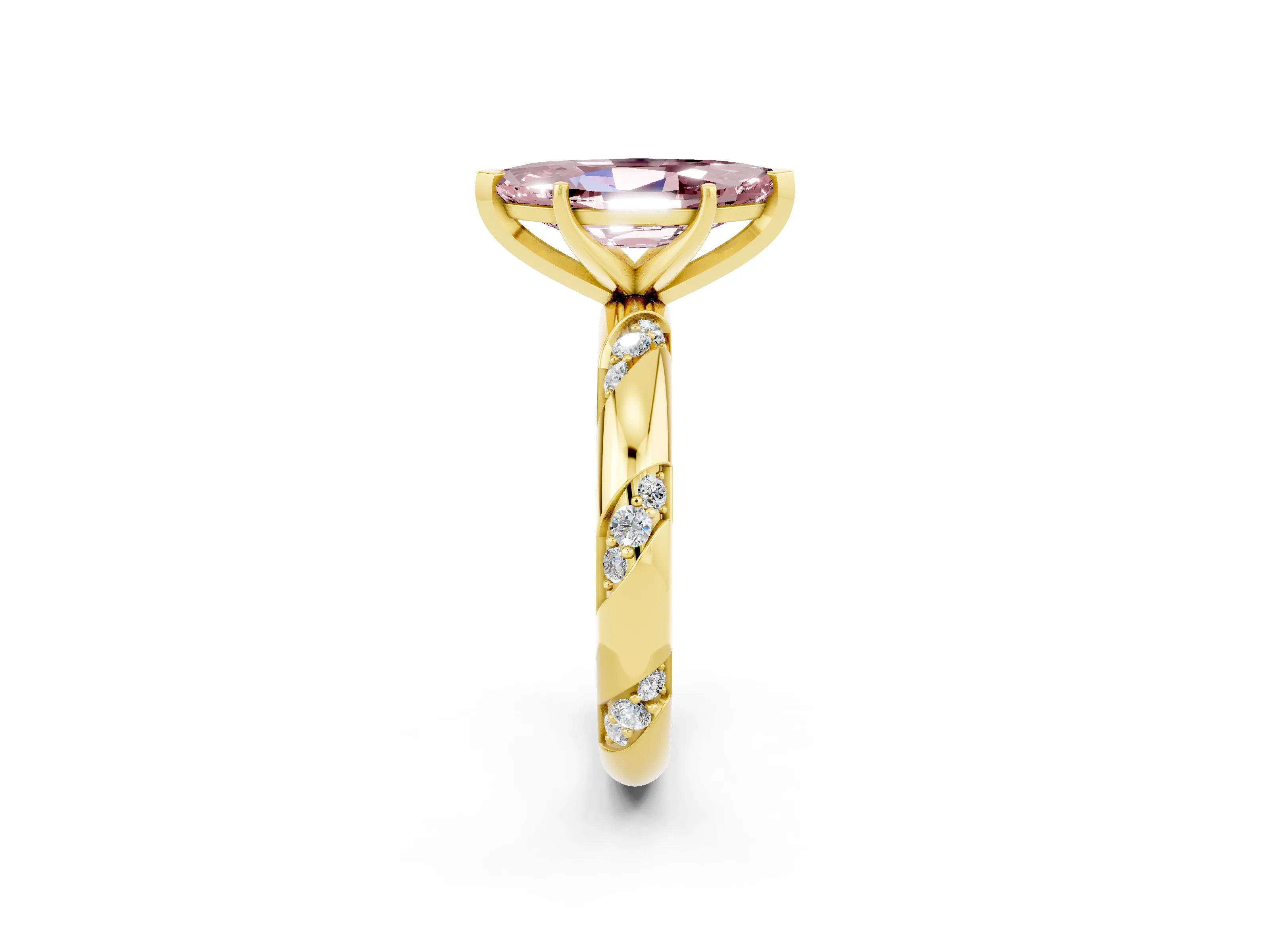 Yellow gold Marquise Cut Solitaire Diamond Engagement Ring with Twisted Pave Band and Four-Prong Setting_2
