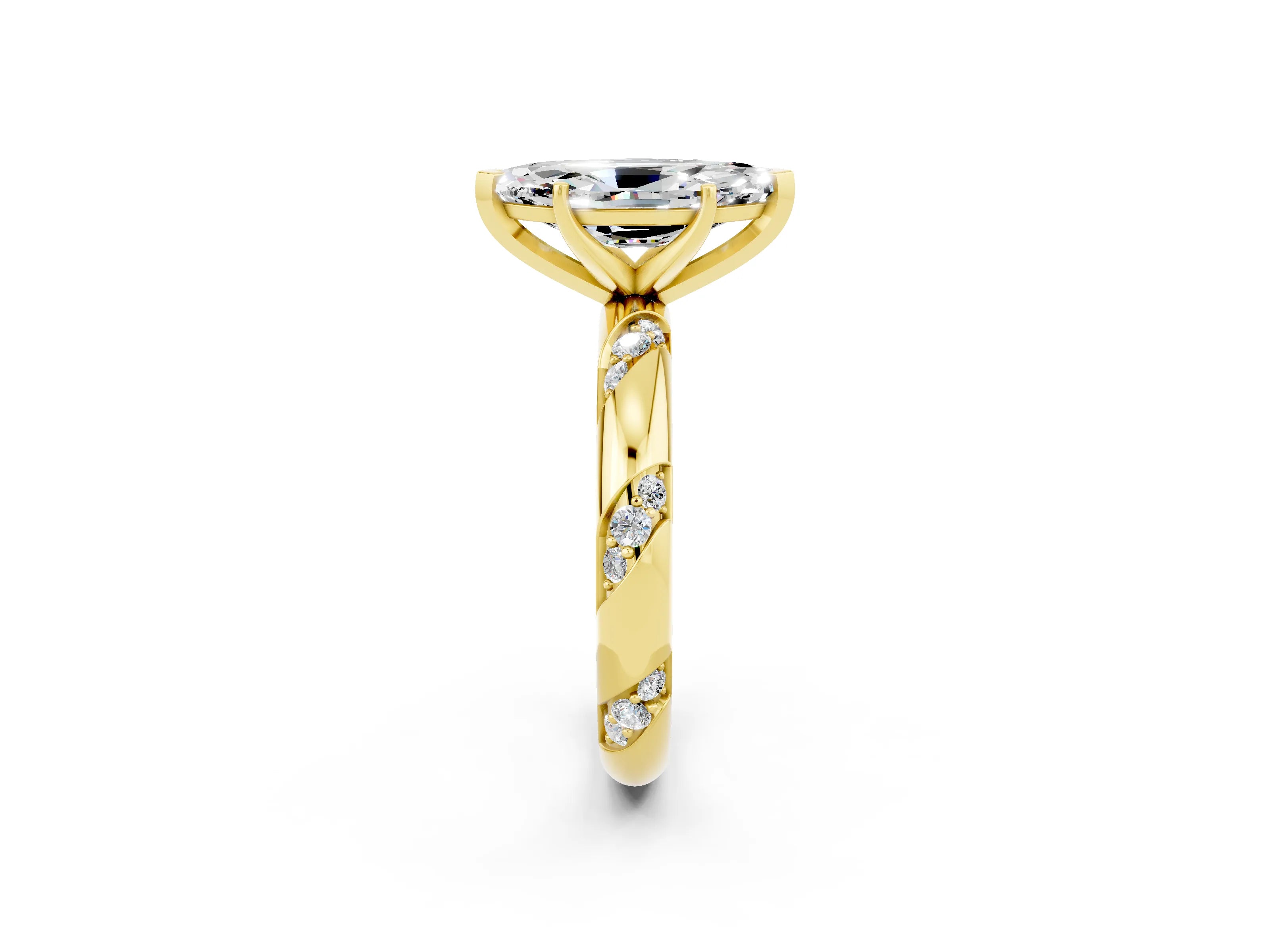 Yellow gold Marquise Cut Solitaire Diamond Engagement Ring with Twisted Pave Band and Four-Prong Setting_2