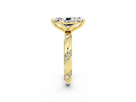 Yellow gold Marquise Cut Solitaire Diamond Engagement Ring with Twisted Pave Band and Four-Prong Setting_2