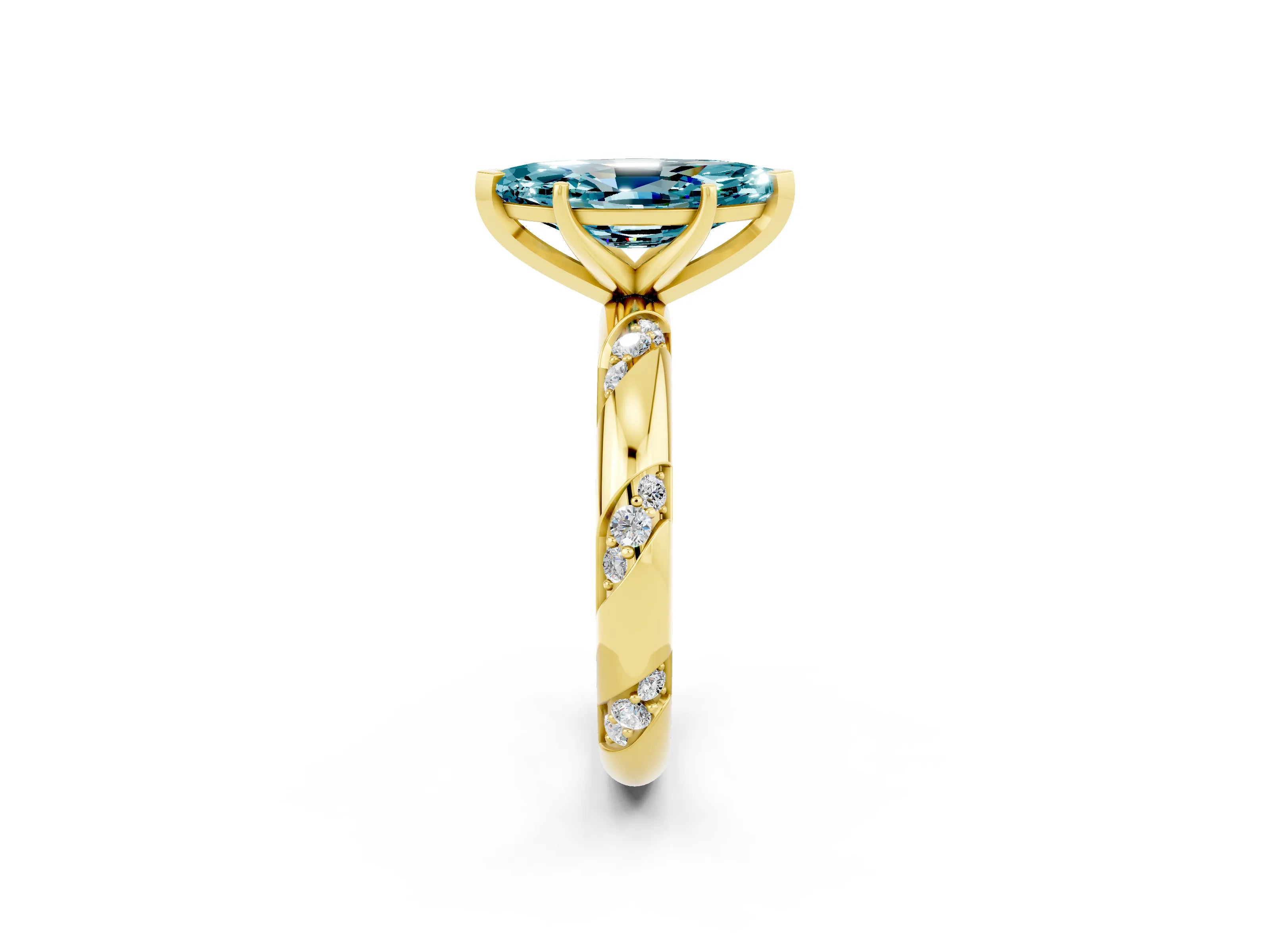 Yellow gold Marquise Cut Solitaire Diamond Engagement Ring with Twisted Pave Band and Four-Prong Setting_2