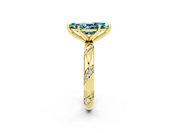 Yellow gold Marquise Cut Solitaire Diamond Engagement Ring with Twisted Pave Band and Four-Prong Setting