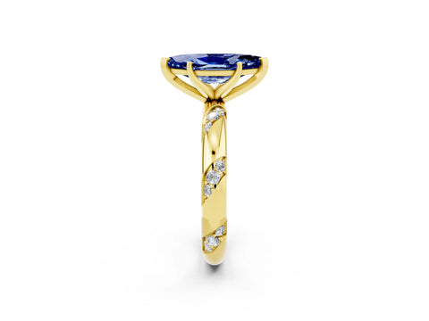 Yellow gold Marquise Cut Solitaire Diamond Engagement Ring with Twisted Pave Band and Four-Prong Setting_2