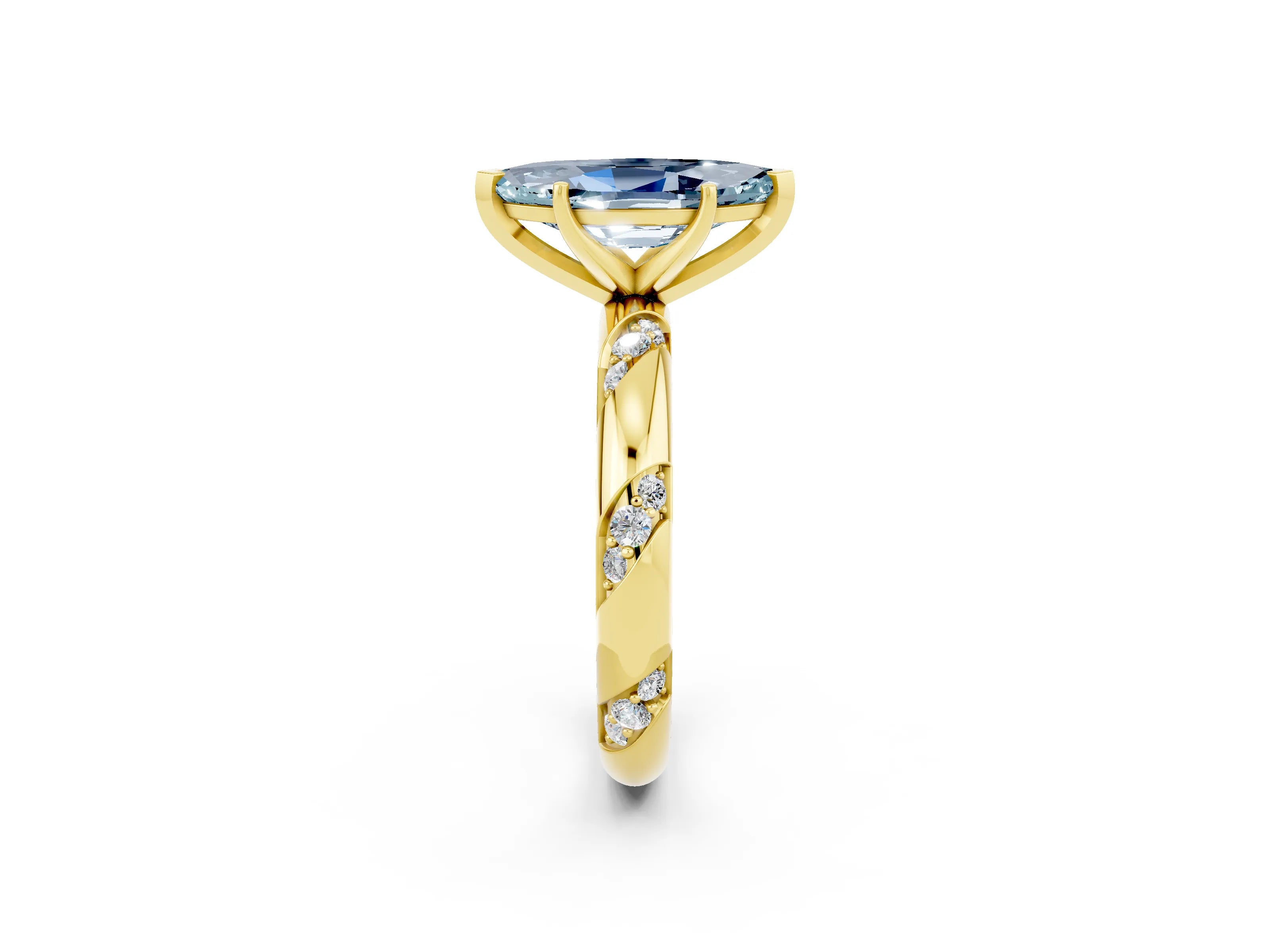 Yellow gold Marquise Cut Solitaire Diamond Engagement Ring with Twisted Pave Band and Four-Prong Setting_2